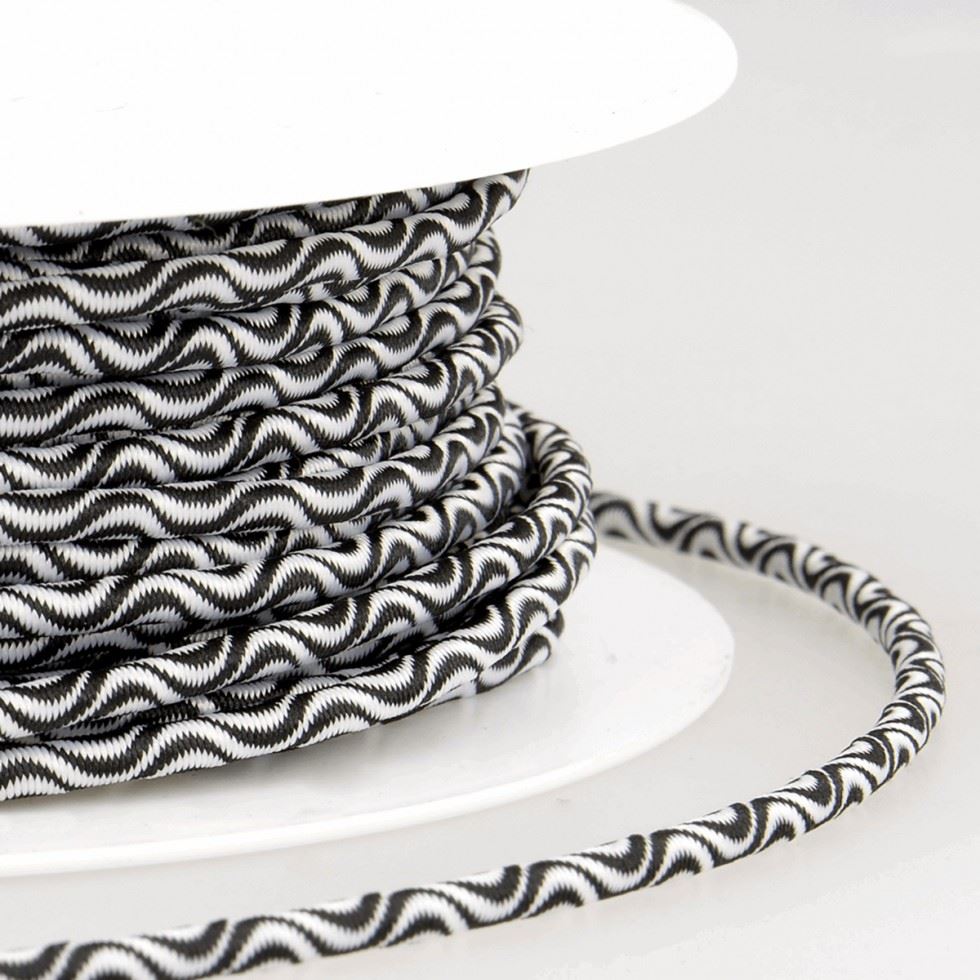 Stephanoise Wave Patterened Round Elastic White & Black