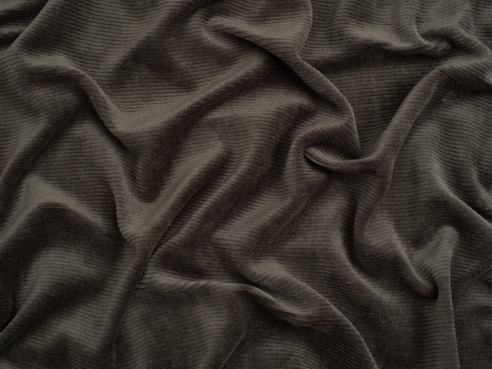 Minerva Core Range 8 Wale Velour Rib Stretch Knit Cord Fabric Dark Grey