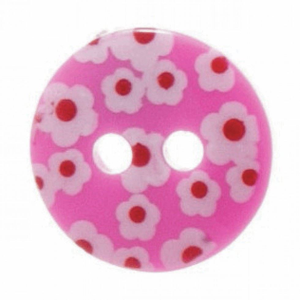 Hemline Round Flower Buttons Pink