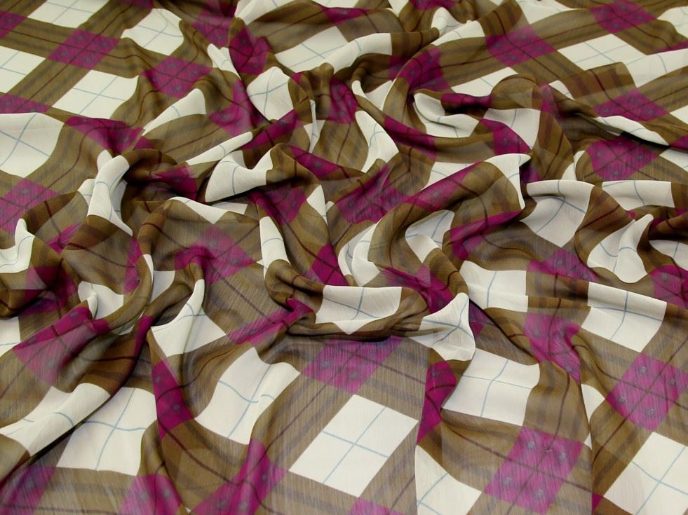 Plum & Brown Deadstock Crinkle Sheer Chiffon Fabric