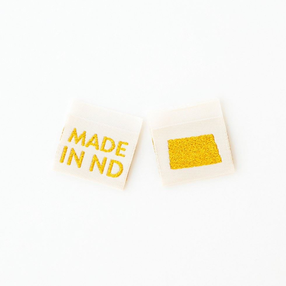 Sarah Hearts Made In My State Gold Woven Labels North Dakota
 