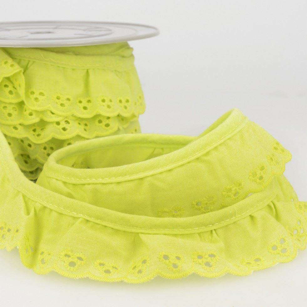Stephanoise Broderie Anglaise Gathered Lace Trim Lemon Yellow