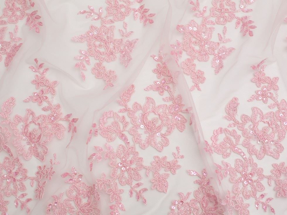 Minerva Core Range Naomi Beaded Lace Fabric Baby Pink
 