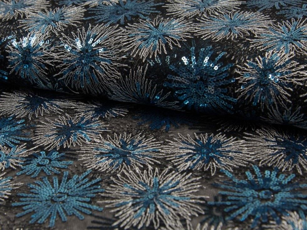 Aqua Deadstock Embroidered Lace Fabric