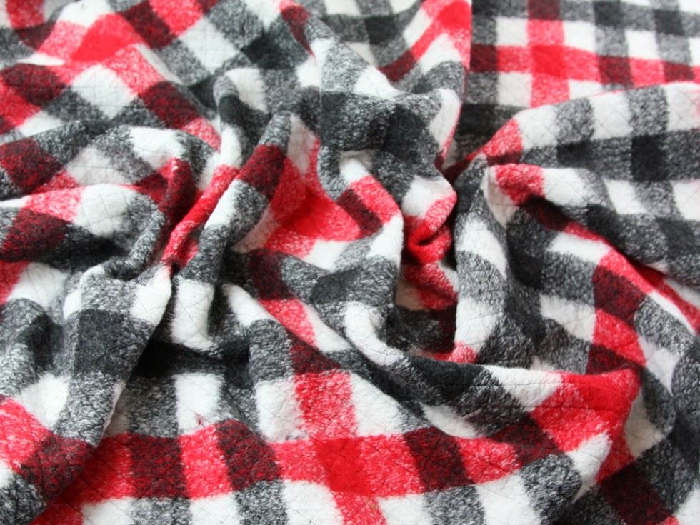 Deadstock Quilted Coating Fabric Black & Red