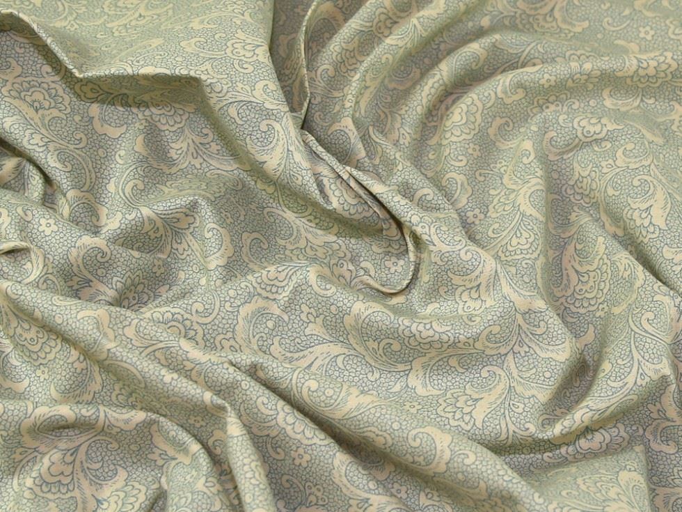 John Louden Teal On Beige 100% Cotton Fabric