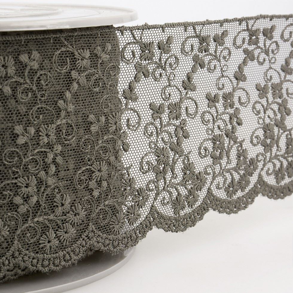 Stephanoise Embroidery Tulle Lace Trim Anthracite Grey
 