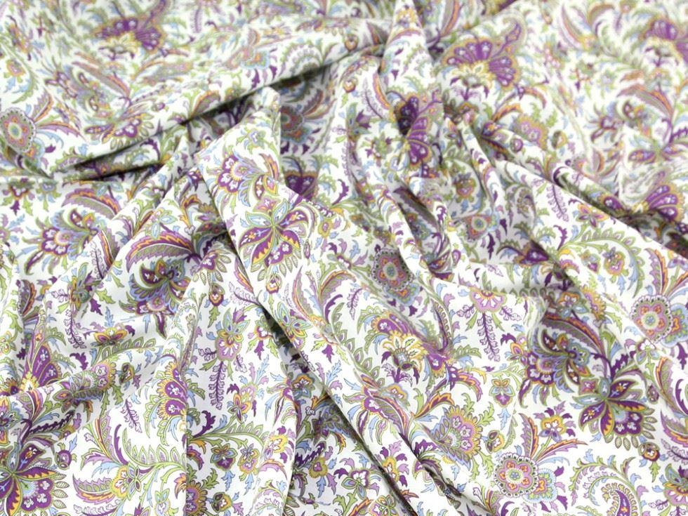 Cotton Lawn Fabric Purple & Green