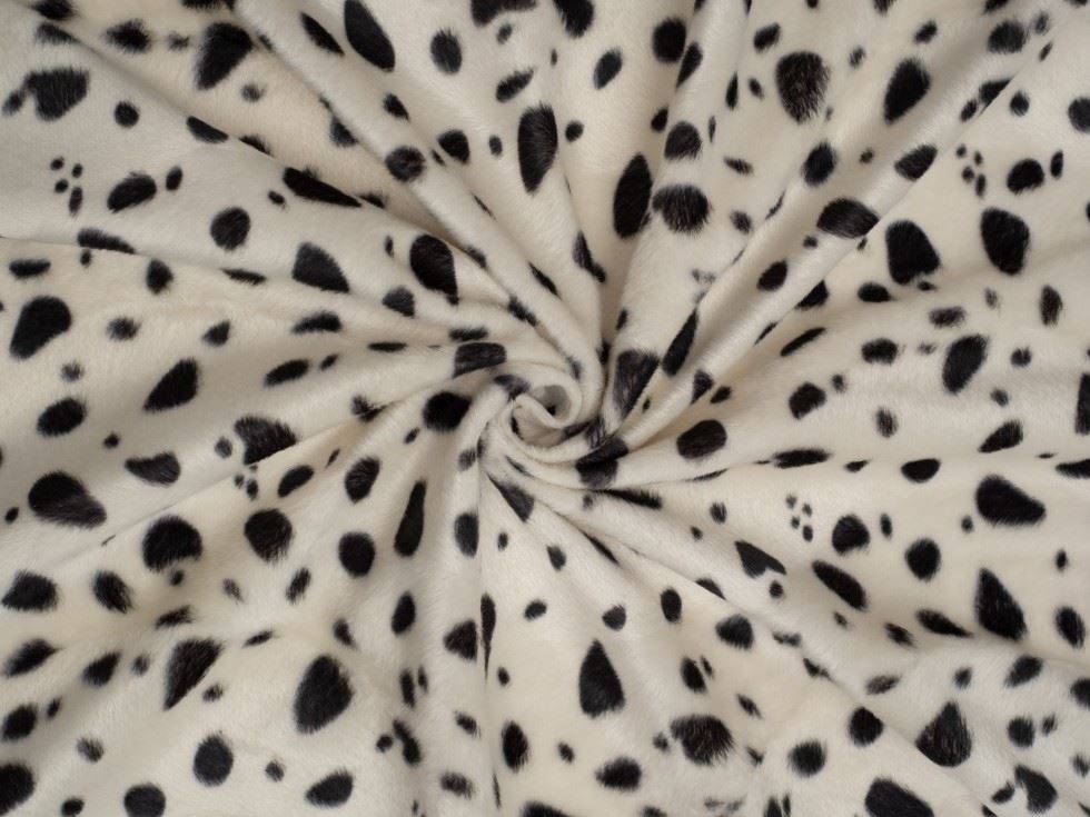 Minerva Core Range Velboa Faux Fur Fabric White Dalmation