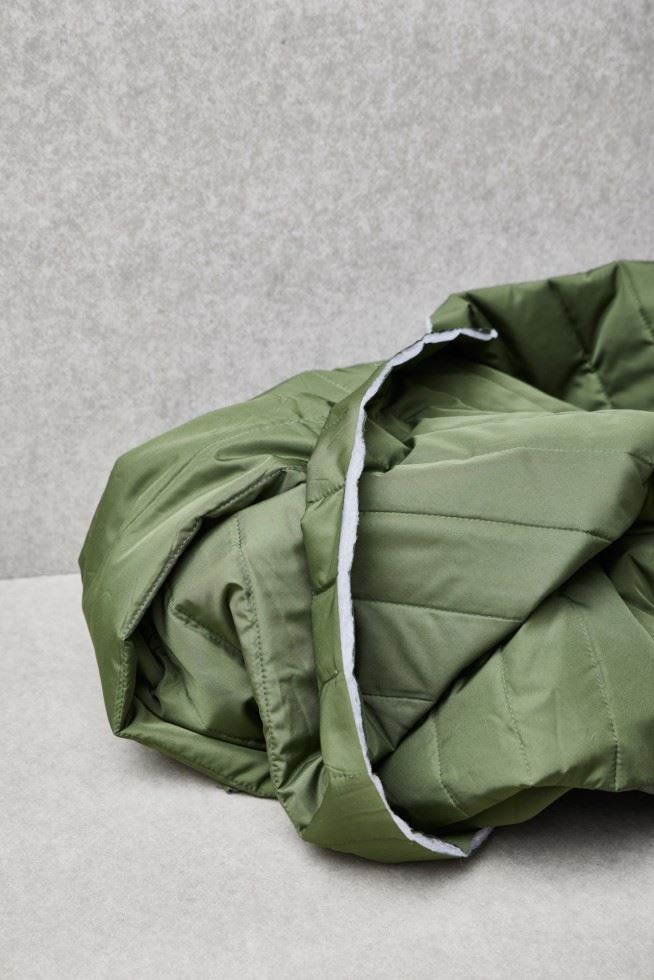 Mind The Maker Green Khaki Strip Thelma Thermal Quilted Coating Fabric