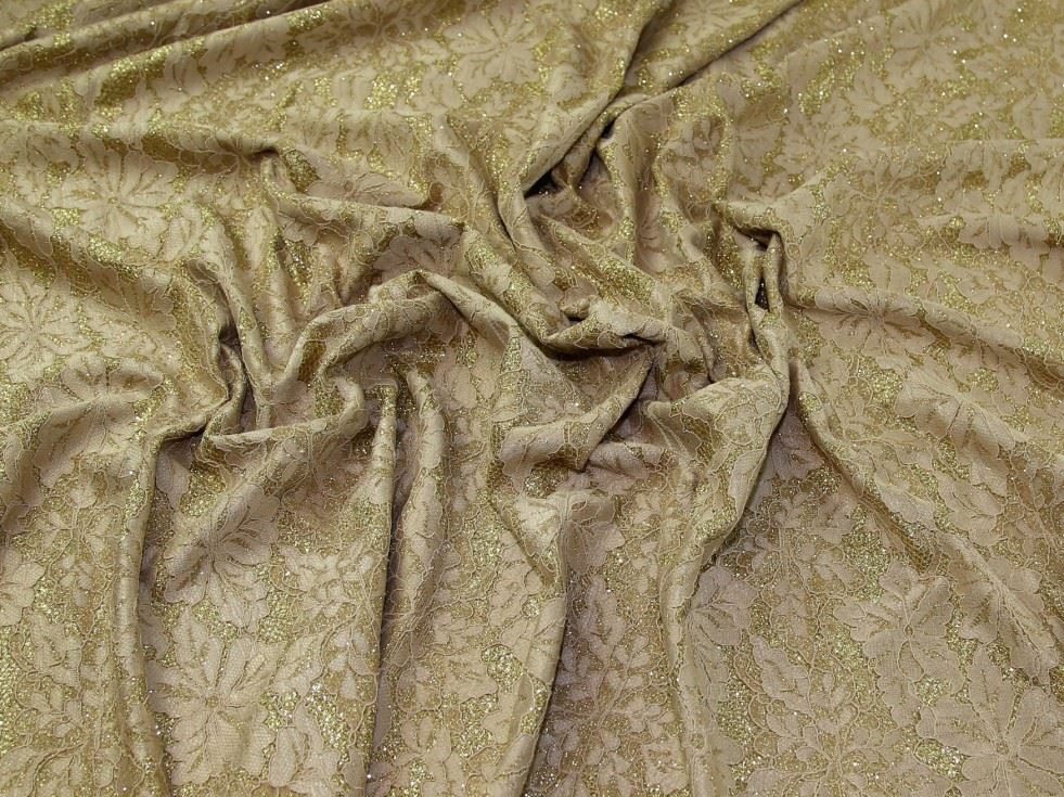 Gold Deadstock Glitter Satin Lace Fabric