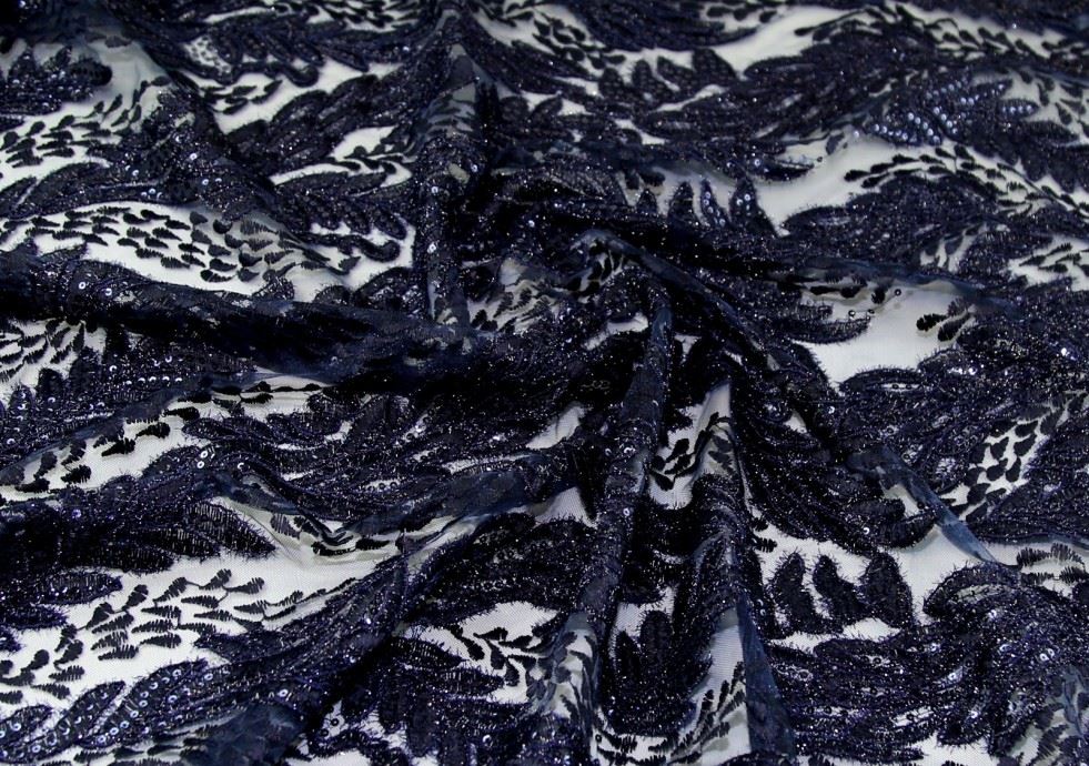 Navy Deadstock Sequin Lace Fabric