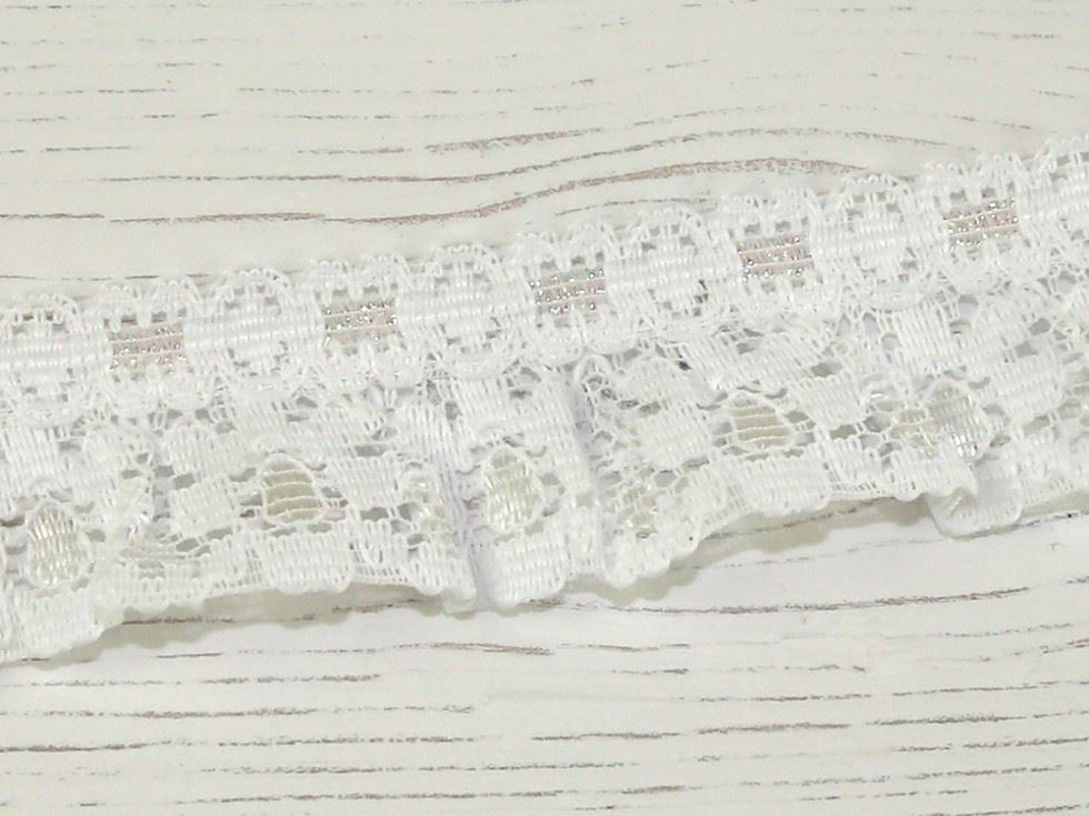 Frilled Nylon Slot Lace Trim White & Iridescent
 