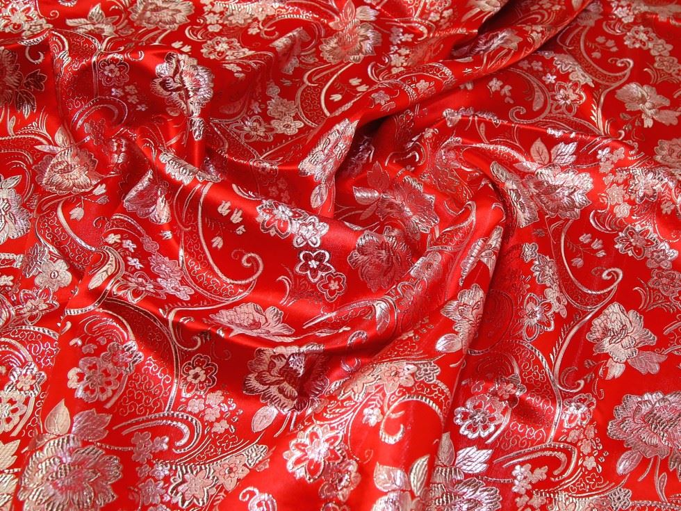 Deadstock Metallic Woven Brocade Fabric Red & Silver
 