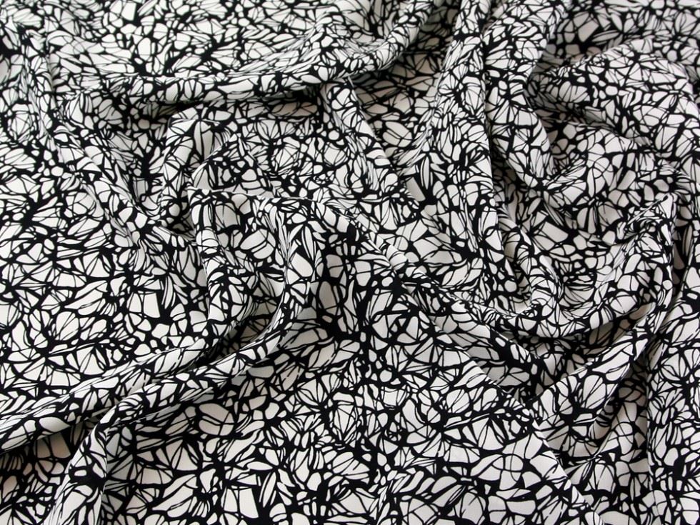 Soft Polyester Crepe Fabric Ivory & Black
 