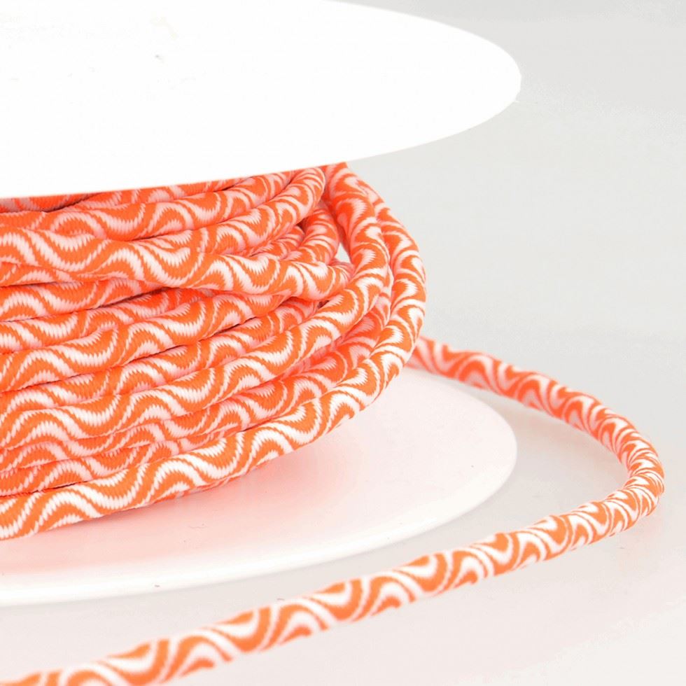 Stephanoise Wave Patterened Round Elastic White & Neon Orange