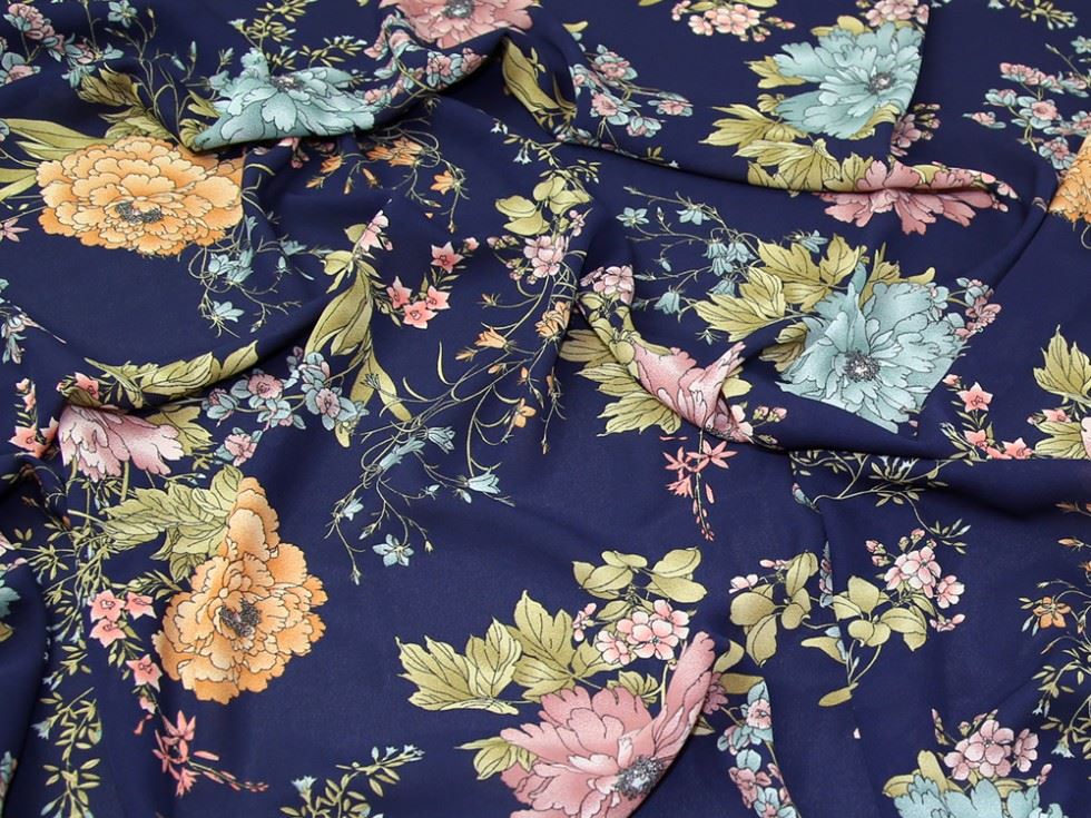 Navy Blue Deadstock Polyester Georgette Fabric