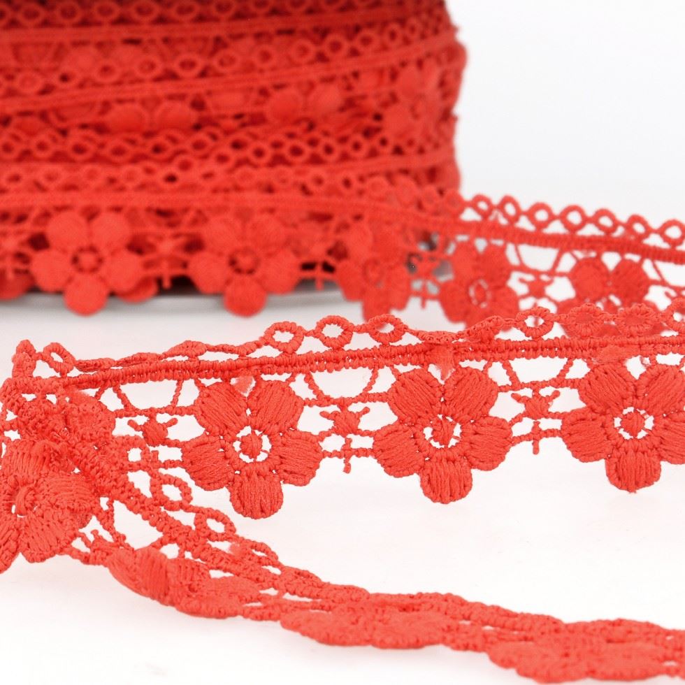 Stephanoise Guipure Lace Trim Red