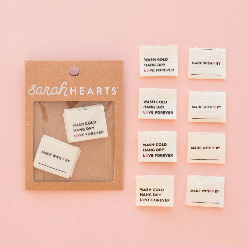 Sarah Hearts Wash Cold Hang Dry Organic Cotton Woven Labels
 