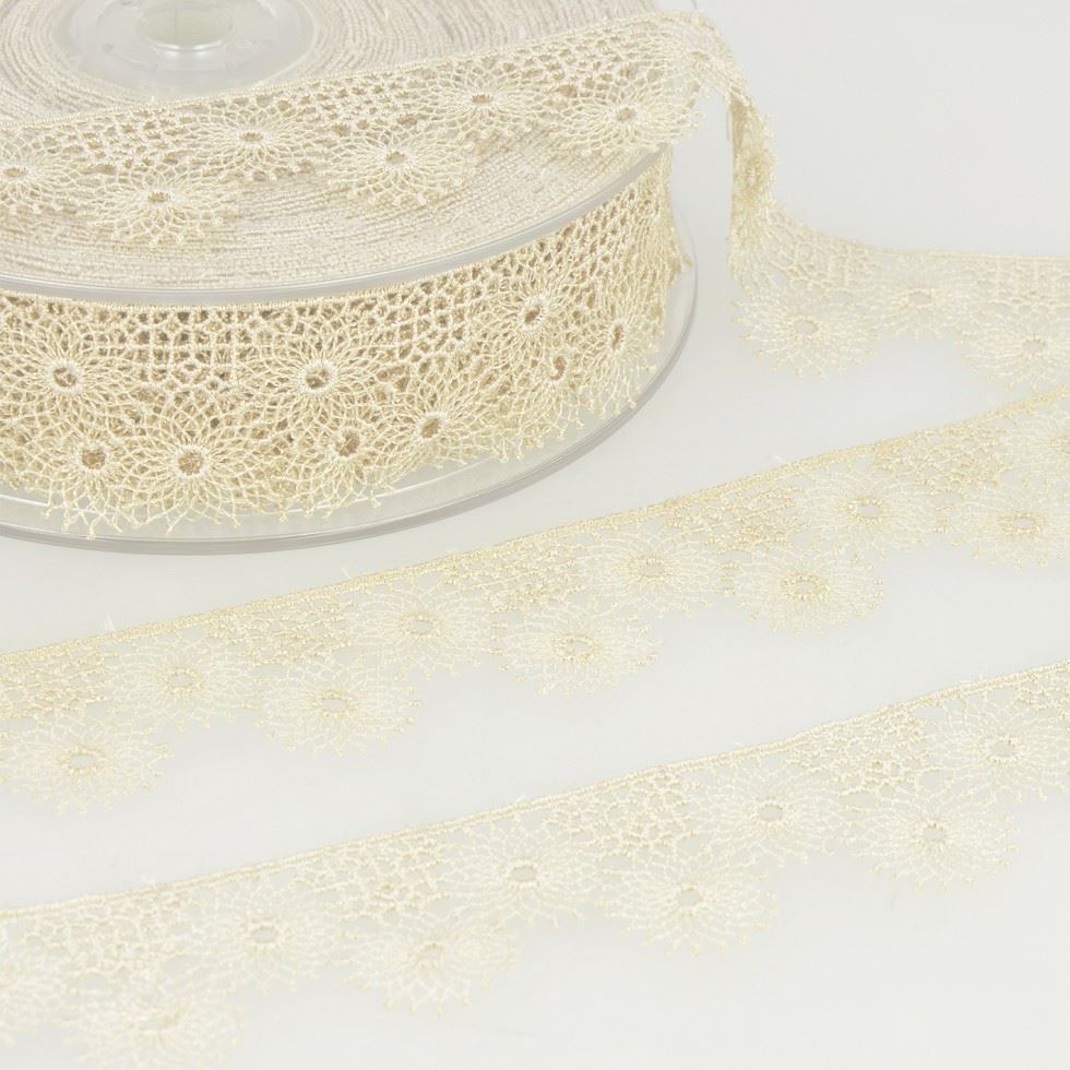 Stephanoise Beige Embroidery Tulle Lace Trim