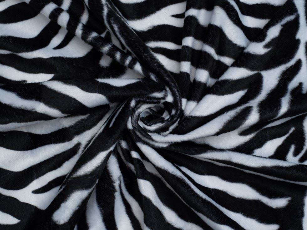 Minerva Core Range Velboa Faux Fur Fabric White Zebra