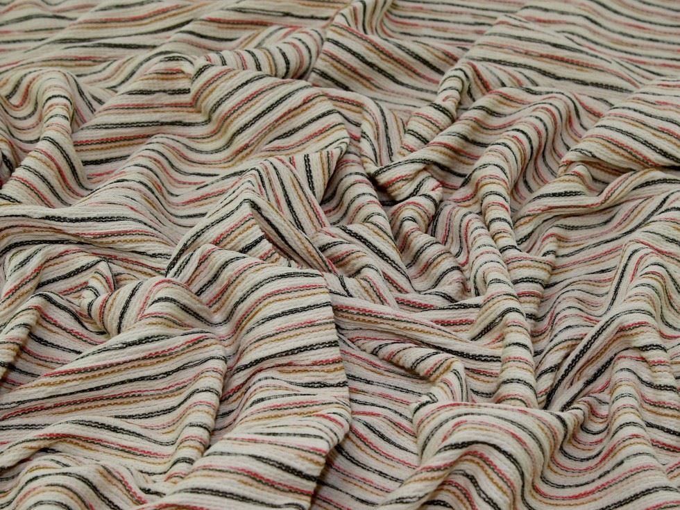 John Louden Cream Yarn Dyed Textured Stretch Knit Fabric