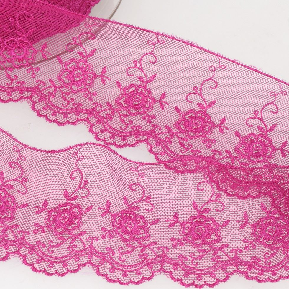 Stephanoise Valenciennes Lace Trim Fuchsia Pink
 