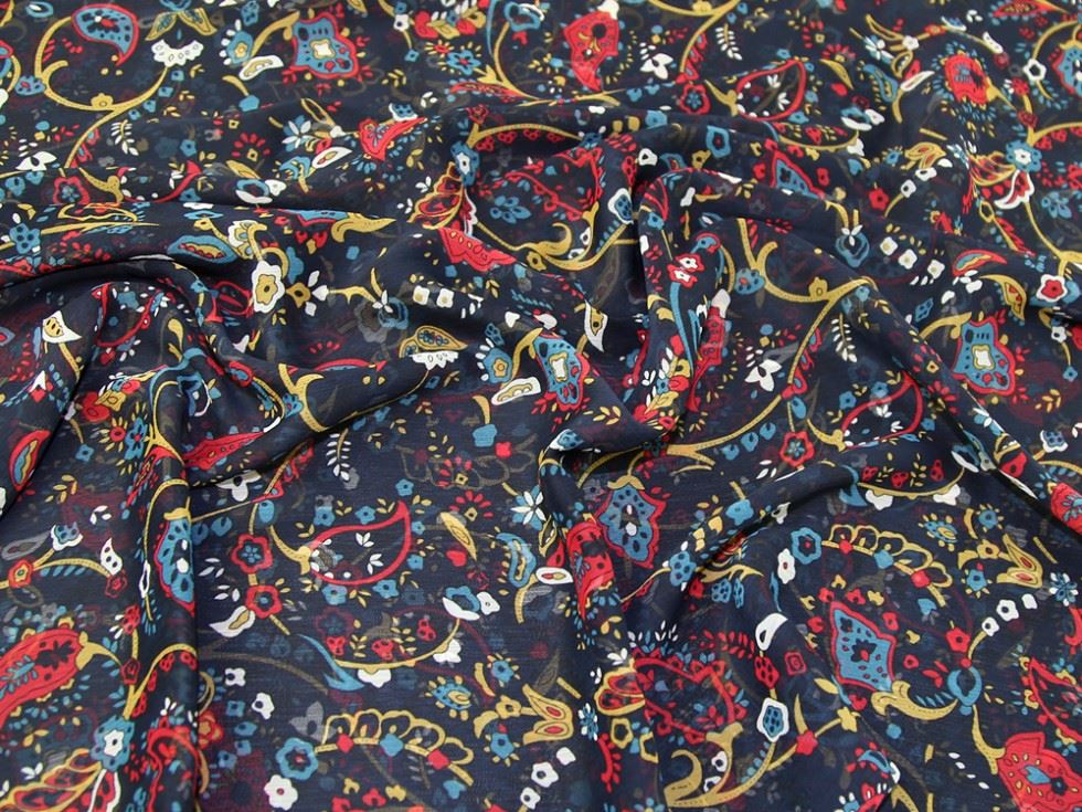 Lady Mcelroy Navy Blue Crinkle Sheer Chiffon Fabric