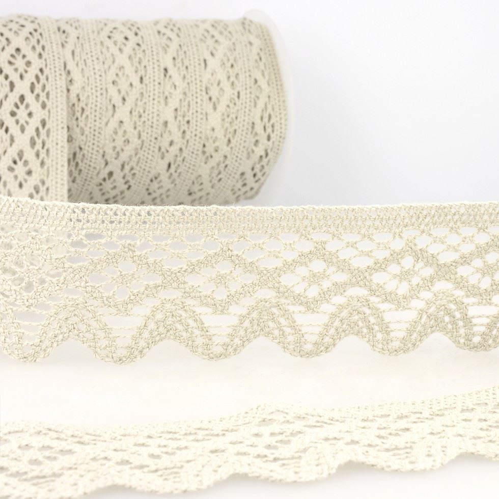 Stephanoise Cotton Lace Trim Light Linen white