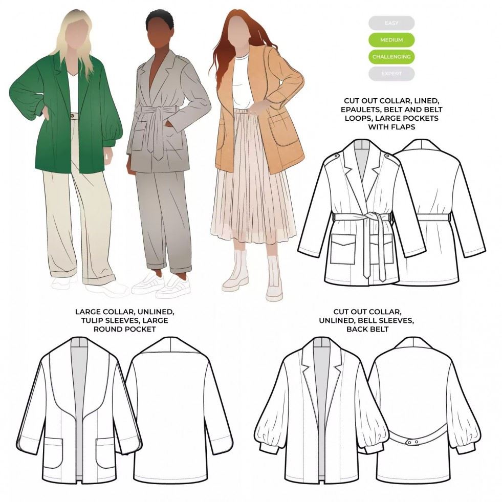 Style Arc Sewing Pattern Loren Jacket Extension Pack