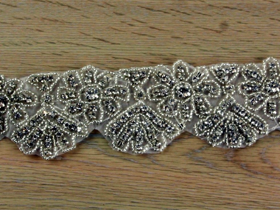 Silver Crystal Diamante Lace Trim
