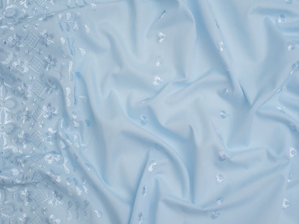 Double Border Broderie Anglaise Cotton Fabric Blue
 