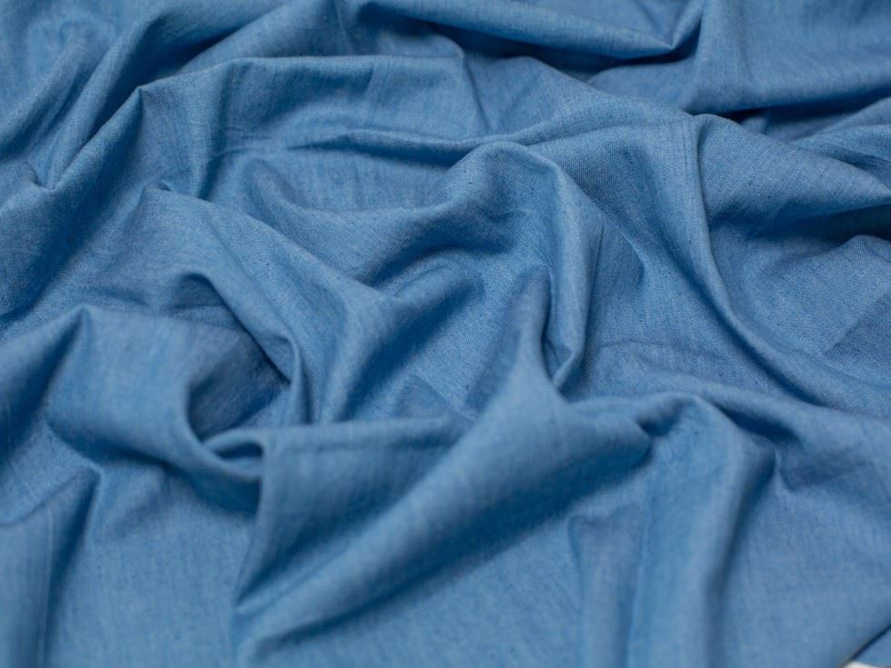 Minerva Core Range Washed Cotton Chambray Fabric Medium Blue
