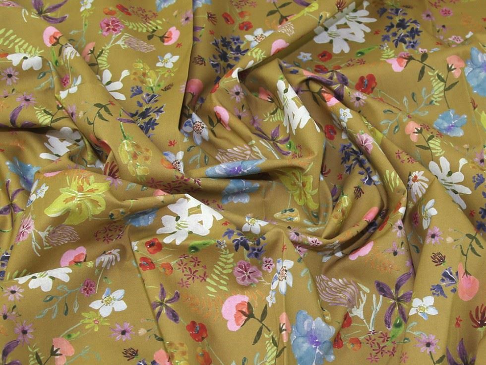 Lady Mcelroy Ochre Marlie Cotton Lawn Fabric