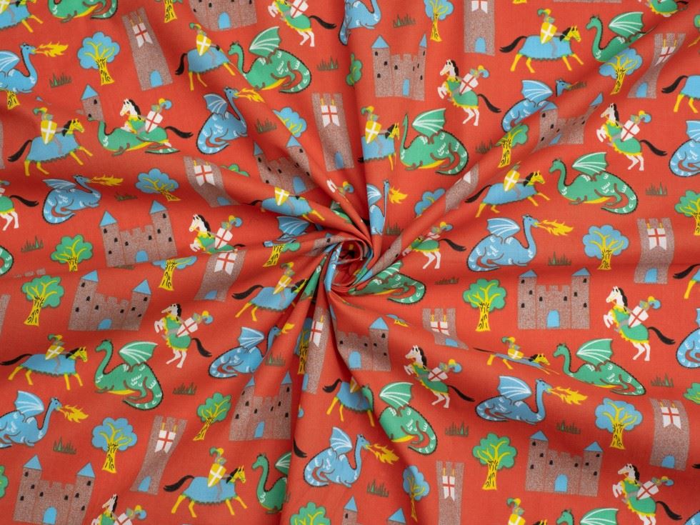 Red Printed Polycotton Fabric