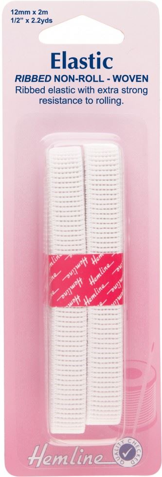 Minerva Non Roll Ribbed Elastic White Hemline H635.12