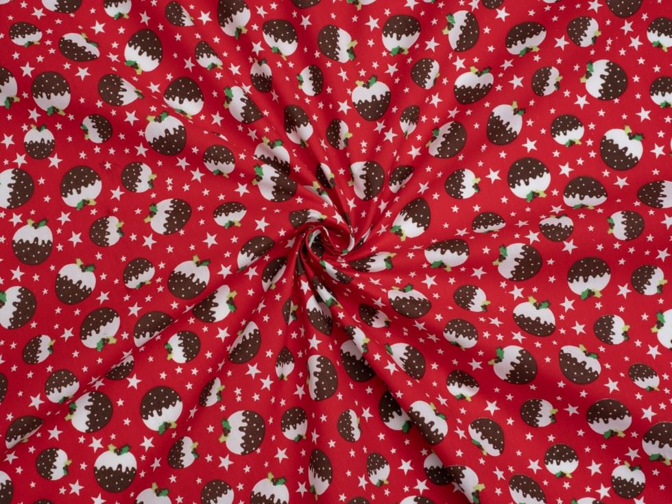 Red Printed Polycotton Fabric