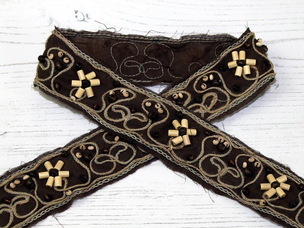 Stephanoise Natural Cotton Linen Trim Brown
 