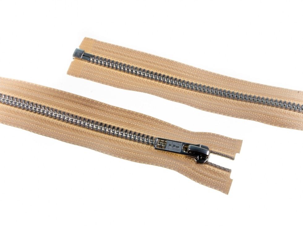 YKK Extra Long Silver Metal Open End Zips Beige