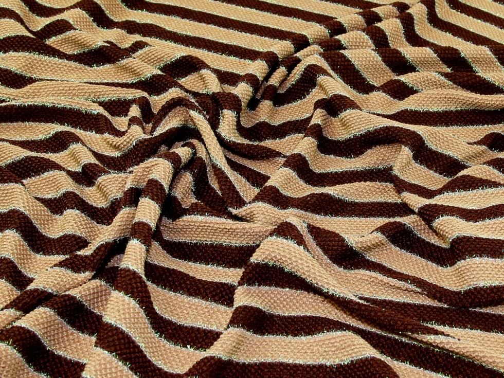 Brown Deadstock Lurex Textured Stretch Knit Fabric