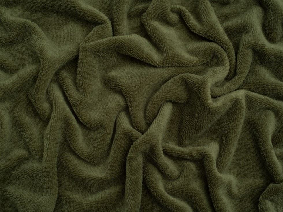 Minerva Core Range Bamboo Cotton Velvet Towelling Fabric Olive Green