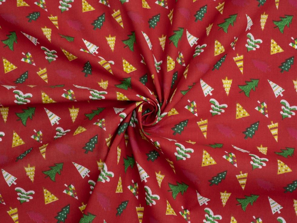 Red Printed Polycotton Fabric
