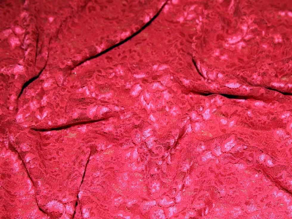 Minerva Core Range Perugia Stretch Lace Fabric Cherry
 