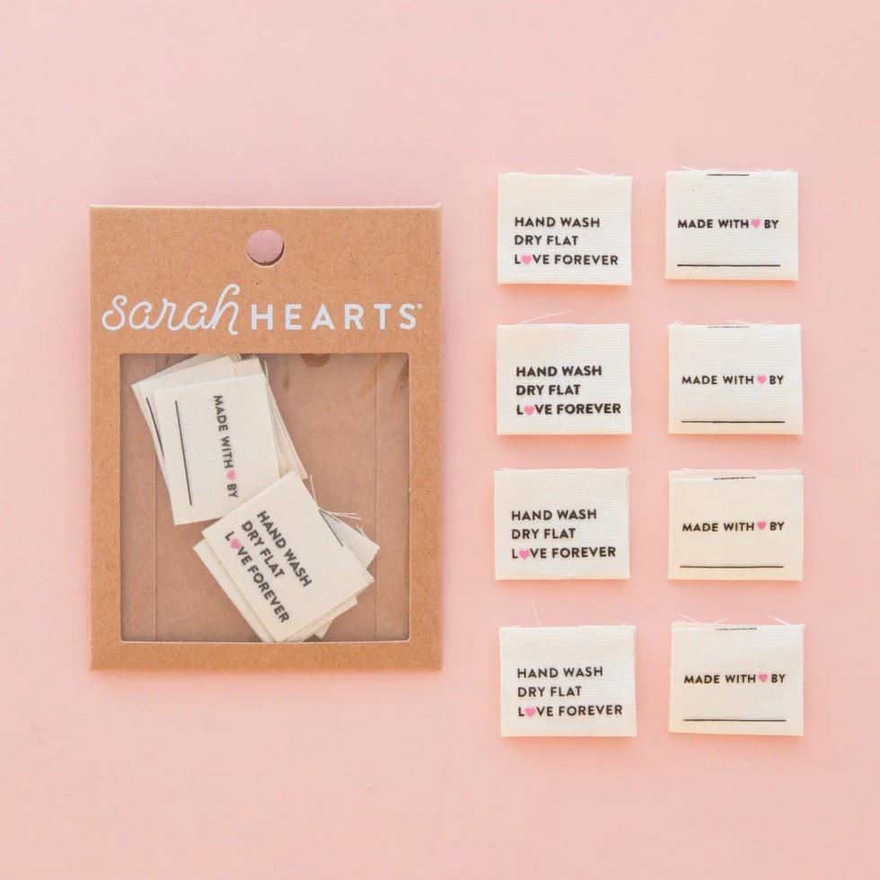 Sarah Hearts Hand Wash Dry Flat Organic Cotton Woven Labels
 
