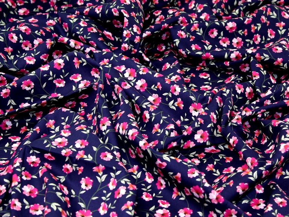 Deadstock 100% Cotton Poplin Fabric Navy & Cerise
 