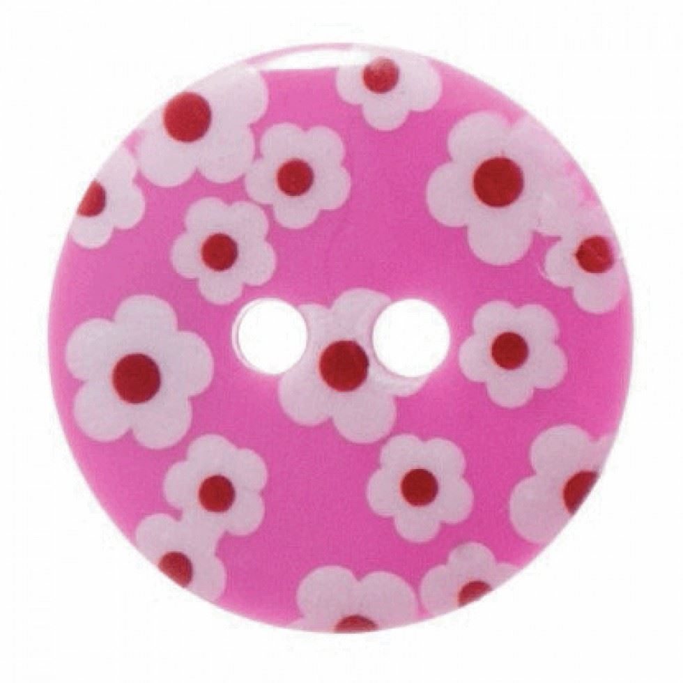 Hemline Round Flower Buttons Pink