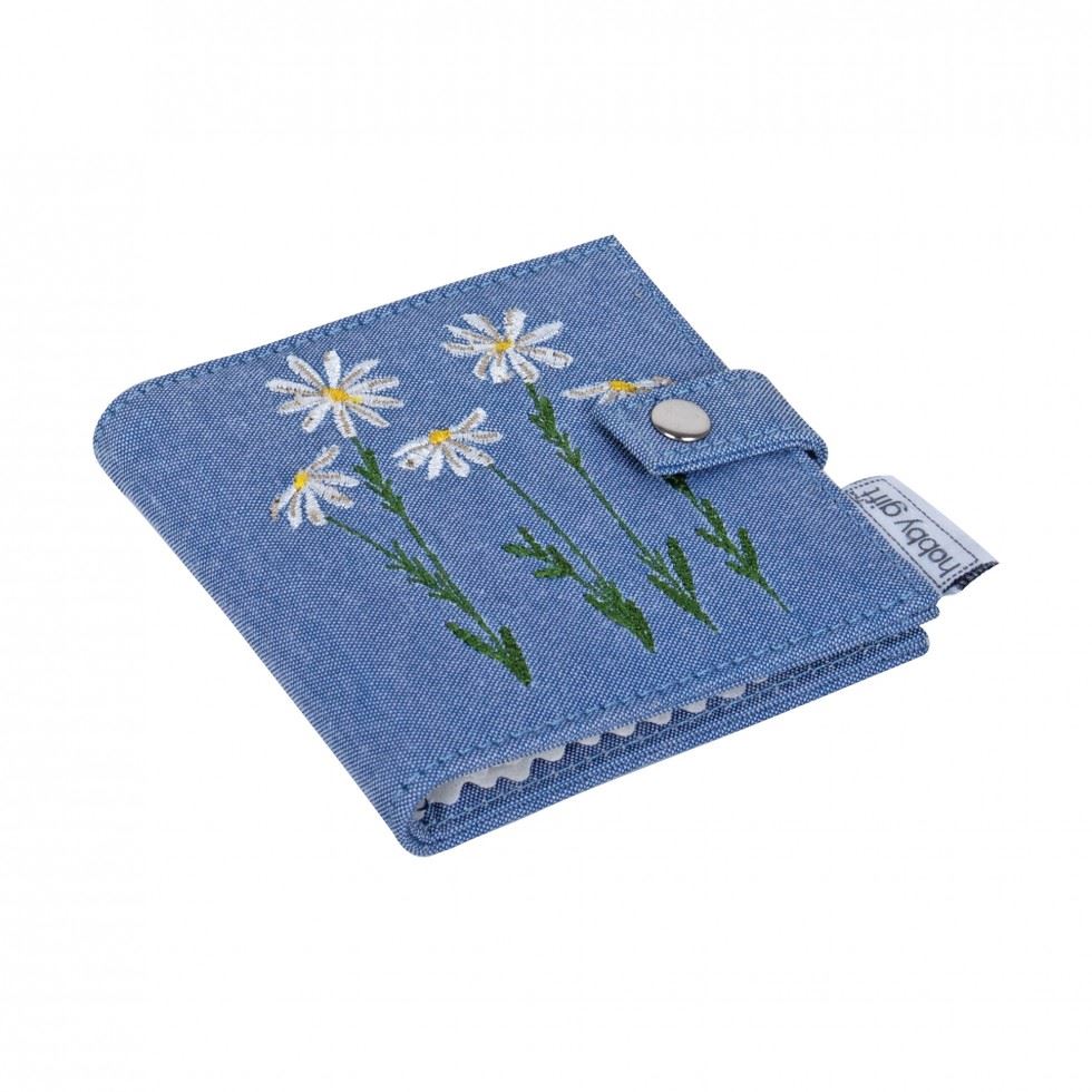 Hobby And Gift Denim Daisies Embroidered Needle Case & Scissors