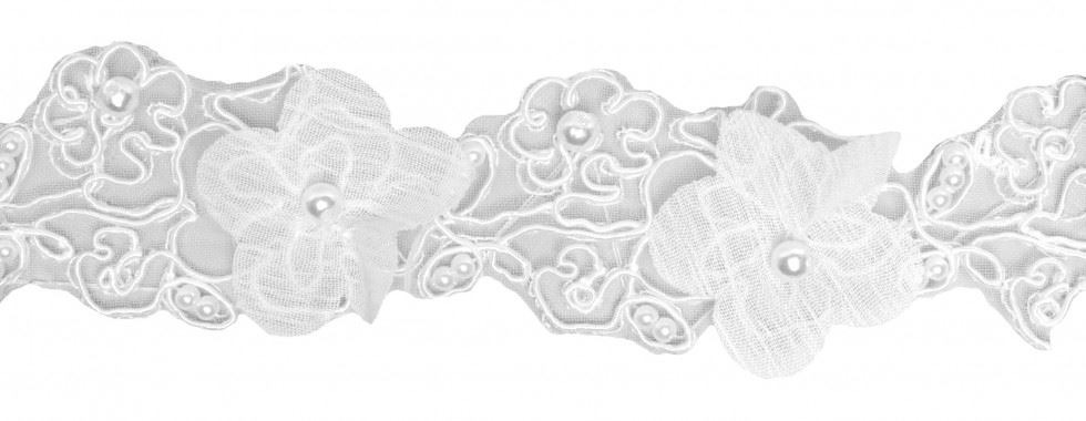 Simplicity Ivory Flower Scroll Pearls Trim