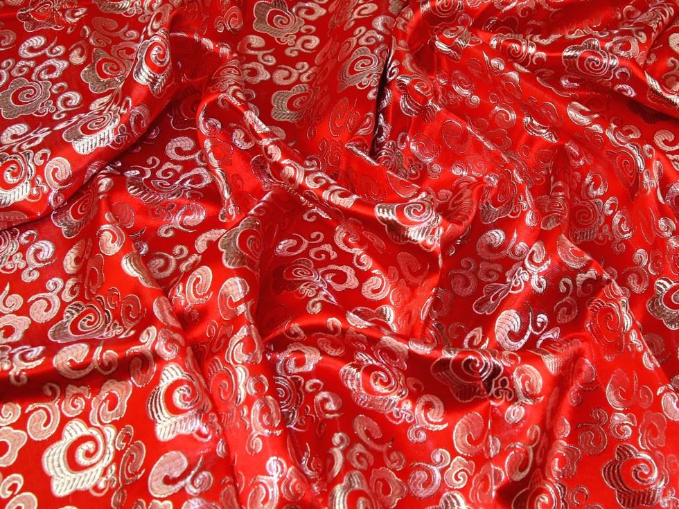 Red & Silver Deadstock Metallic Woven Brocade Fabric