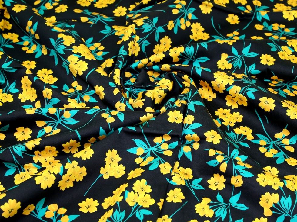 John Kaldor Yellow On Black Lizzano Cotton Sateen Fabric